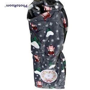 Pig Christmas Skiing Snowflake Snow Gray Winter Holiday Fleece Throw Blanket New